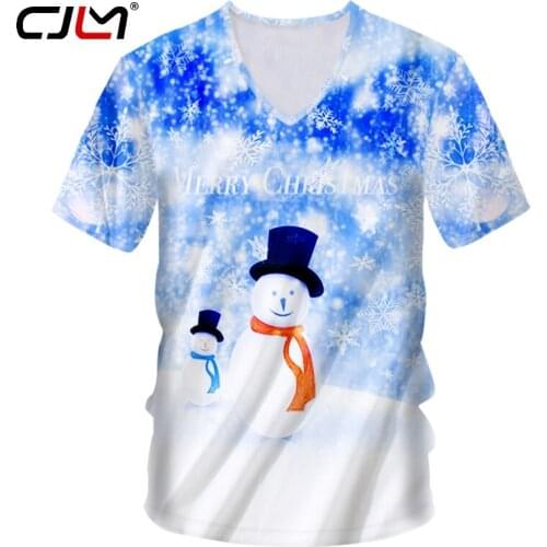 CJLM Man New Snowman V Neck Tshirt 3D Printed Mens Large Size Leisure Tee Shirt Funny Christmas Snowflake T-shirt Suppliers