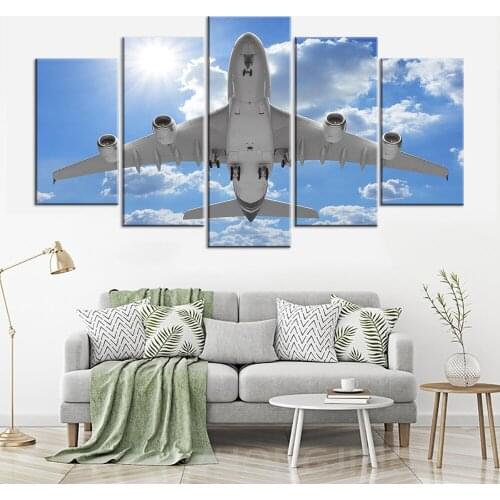 Canvas Pictures Home Decor Framework 5 Piece Airplane In Blue Sky Painting Modular HD Print Aircraft Poster Living Room Wall Art