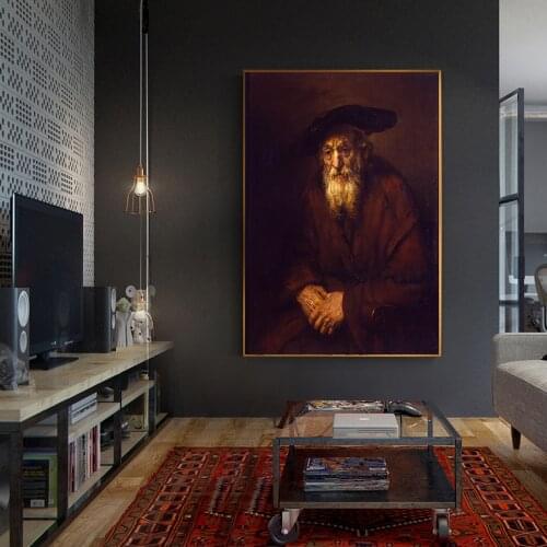 Holover Canvas Oil Painting Rembrandt"Portrait of an Old Jewish"Chiaroscuro Artwork Aesthetic Poster Wall Home Room Decoration