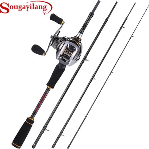 Sougayilang Casting Fishing Rod Reel Combo 1.8M-2.4M 24 Ton Carbon Fiber Fishing Rod with 11+1BB 6.3:1 Baitcasting Reel Pesca
