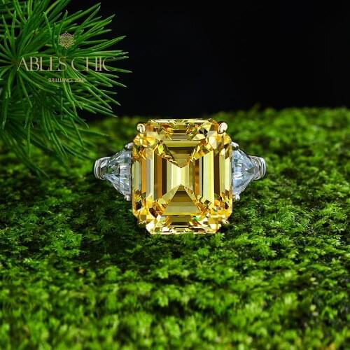 Authentic 925 Silver Solitaire Radiant Lab Yellow Fluorite Wedding Ring Big Stone Morganite 5A Zircon Bridal Ring S2R1S2R0311