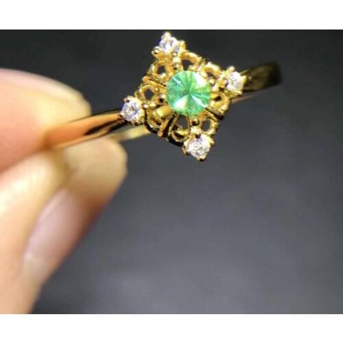Small Retro square Hollow Natural green emerald gem Ring S925 Silver Natural gem stone Ring girl Womens party gift fine Jewelry