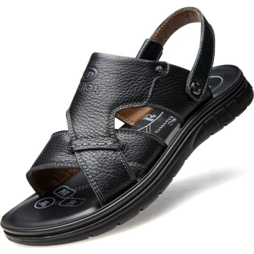 34 Small Size Sandals Men Summer 37 Middle-aged Small Code Beach Shoes Leather 36 Non-slip 35 Two Wear Slippers