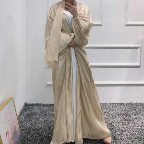 Summer Open Abayas Cardigan Puff Sleeve Dubai Turkey Clothes Eid Muslim Abaya Dress Kimono for Women Fashion Shining Silklike