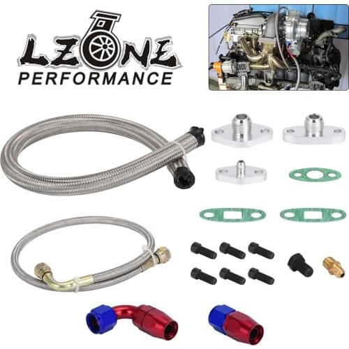 LZONE - Turbocharger Oil Feed Drain Return Line Kit 4AN 10AN For Toyota Supra 1JZ/2JZ 1JZGTE 2JZGTE JR-TOL22