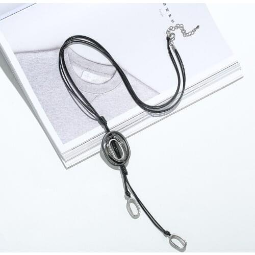 Boho Fashion Jewelry Circle Alloy Pendant Necklace Wax Cord Tassel Vintage Collares Long Necklace Women Accessories