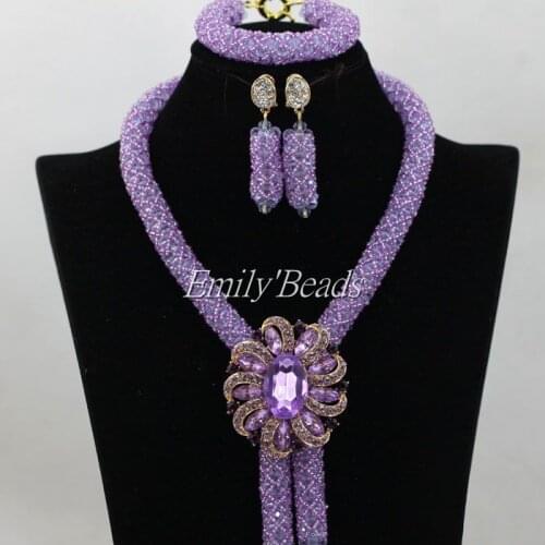 Trendy Lilac Costume African Jewelry Set Handmade Nigerian Wedding Crystal Beads Bridal Jewelry Set Free Shipping ALJ207