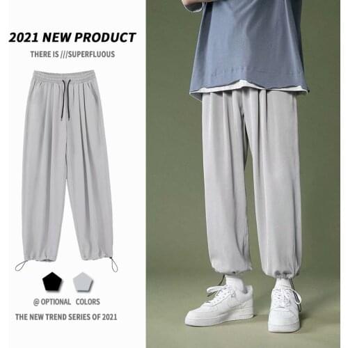 Men Summer Cool Silk Straight Pants 2021 New Men Pants Joggers Solid Color Male Pants Clothing Korean Streetwear Sweatpants