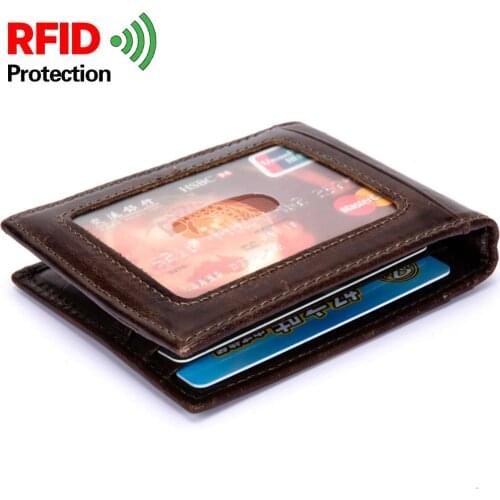 Money Clip Cowhide leather men wallet Small stature high capacity wallet RFID antimagnetic Wallet- FMJ11