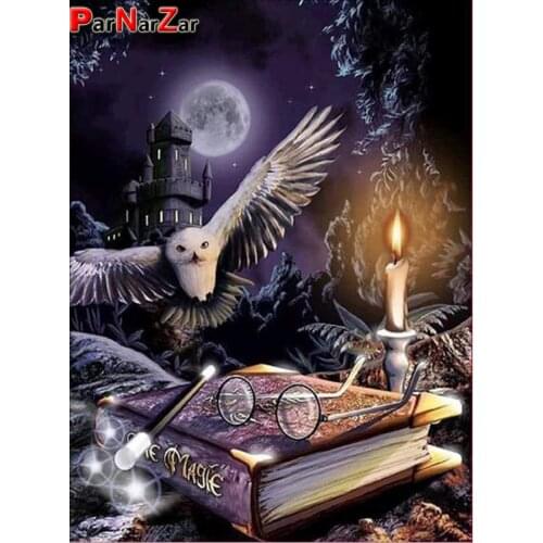 ParNarZar DIY 5D Diamond Painting Full Round Drill Kits Strass Photo Art Craft Home Decor - Black Castle Eagle Old Book