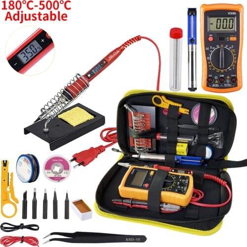 JCD Soldering iron kit with Digital multimeter adjustable temperature 220V 80W LCD welding tools Ceramic heater soldering tips