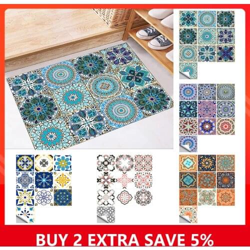 10pcs European Style Tiles Sticker Retro Pattern PVC Waterproof Renovation Wall Decals Kitchen Bathroom Self Adhesive Sticker