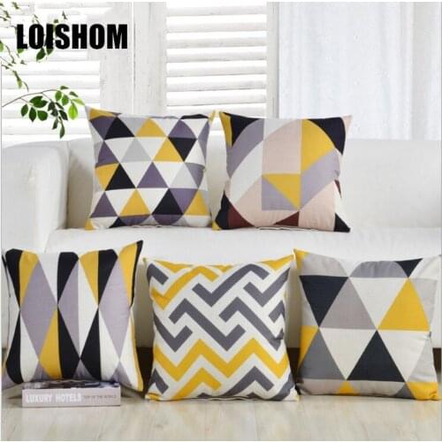 Grey Yellow Geometric Pillow Cover Decorative Linen Chevron Cushion Cover Home Decor Pillow Case 45x45cm Pillow Sham