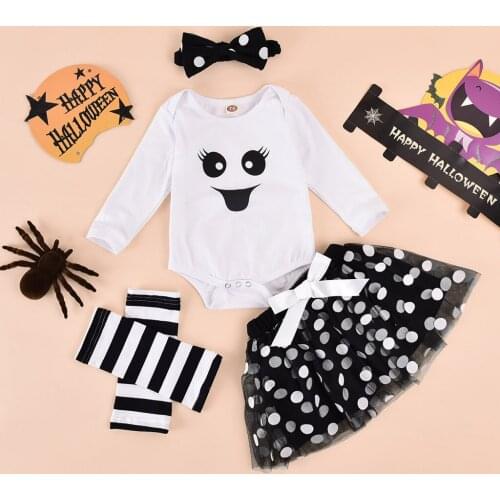 New Born Baby Clothes Newborn Infant Baby Girls Halloween Print Romper Tops Dot Tutu Skirt Set Outfits Baby Clothes Girl Dresses