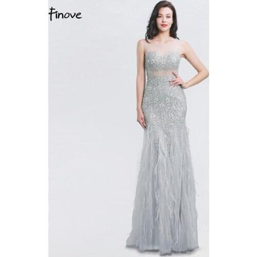 New Arrival Long Evening Dresses 2020 Short Sleeves with Beaded Feather Floor Length Mermaid Prom Dress scoop neck vestid