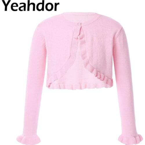 Flower Girls Dresses Jackets Girls Long Sleeve Knit Cardigan Ruffle Boleros Shrug Wedding Party Wrap Kids Cover Ups Girls Coats