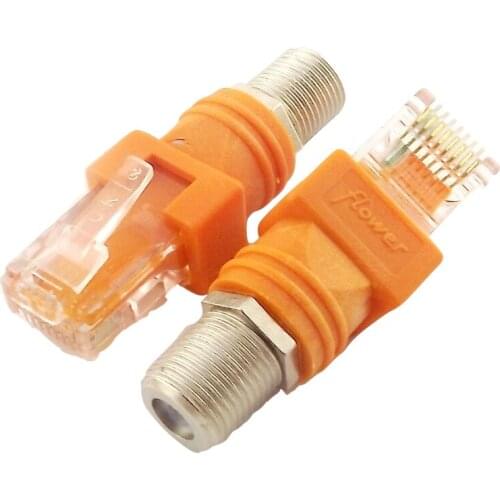 10x F Type RF Female Jack to RJ45 Male Plug Coaxial Barrel Coupler Adapter Connector Monitor Nickel Plated Straight