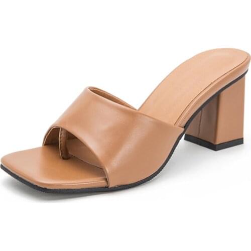 Fashion New Flip Flops Square Toe Design Slippers Women Summer Shoes Woman Slides Mules High Heels Outdoor Women Sandals 2021