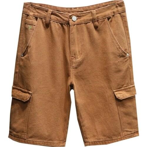 Summer New Khaki White Mens Casual Shorts Jeans Slim Multi-pocket Male Five Points Pants Cargo Short Brand Clothing Bermuda