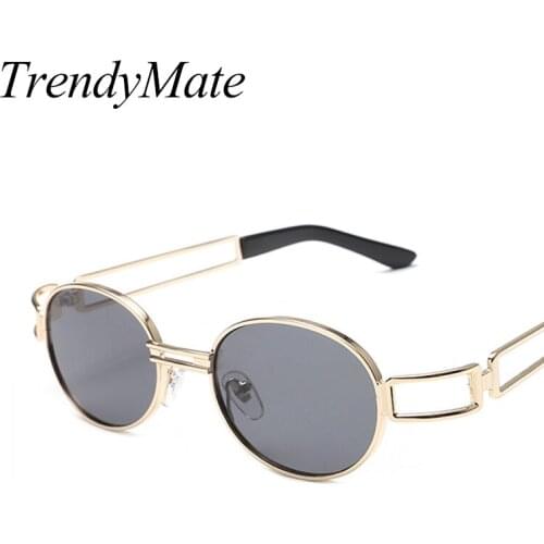 Classic Vintage Steampunk Sunglasses Men Women Oval Metal Sunglasses Brand Design Fashion Glasses Top Quality Oculos 2018 1483T
