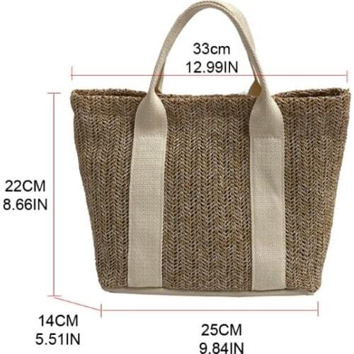 Straw Beach Bag Vintage Woven Shoulder Bags Bohemian Summer Vacation Tote G5AE