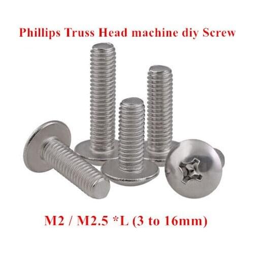 50Pcs TM M2 M2.5*(3/4/5/6/7/8/10/12/16) Phillips Truss Head Machine DIY Screws 304 Stainless steel Large Pan Mushroom Screw Bolt