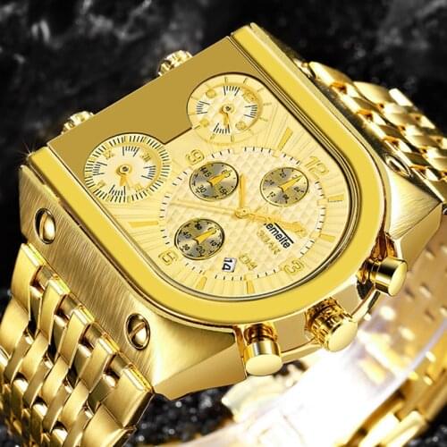 TEMEITE Golden Mens Watches Top Brand Luxury Stainless Steel Military Quartz Big Size Gold Male Wristwatch Relogio Masculino