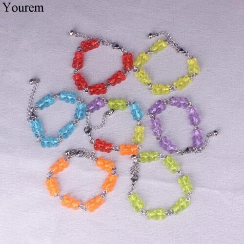 YOUREM cute bear bracelet for women minimalist casual bell bears animal bracelet girls gift jewelry accessories acrylic