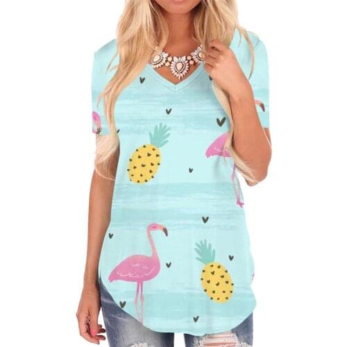 Giyu Brand Pineapple T Shirt Women Swan Tshirts Printed Animal V-neck Tshirt Painting Shirt Print Womens Clothing Fashion