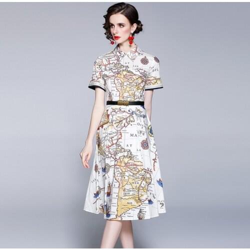 Women Elegant Dresses Office Lady A-LINE Sashes Mid-Calf Women Party Dresses O-Neck Short Expand 2021 New Women Summer Dresses