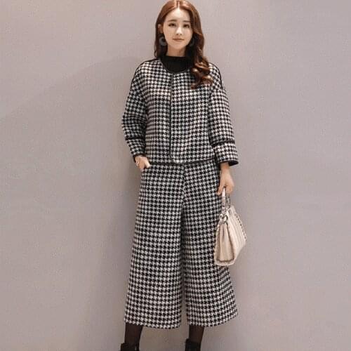 New spring/autumn womens clothings womens sets jacket and trousers two pieces high imitation wool elegant womens coat 5086