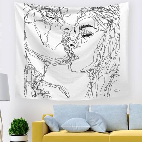 2021 Women/men Kissing Tapestry Wall Hanging Decor Line Art Home Decor Lovely Body sketch Bedroom Living Room Dorm Wall Tapestry