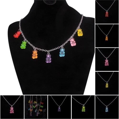 1PCS Cute Girl Gummy Bear Necklace Candy Color Transparent Womens Necklace Jewelry Pendant Mixed color Wholesale WOMEN OR GIRL