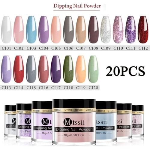 Mtssii 10/20/46Pcs Acrylic Dip Powder Natural Dry Long Lasting French Nail With Glitter Holographische Glitter Dip Powder