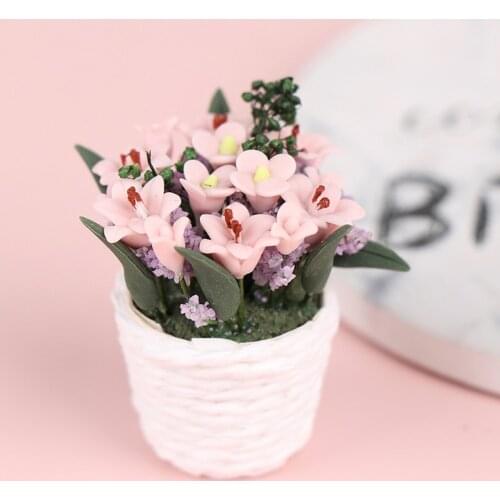 1 x 1:12 Doll House Miniature Flowers Fairy Garden Ornament Mini Potted Plant Flowers Pot DollHouse Decor Model Kids Play Toy