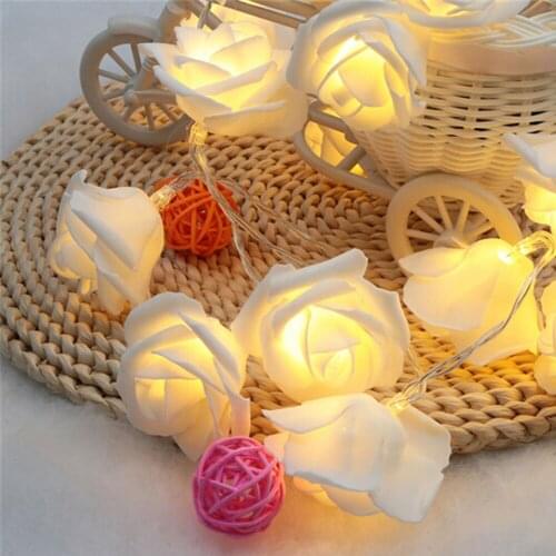 2.2M 20LED Rose Flower Led Christmas Lights New Year Wedding Romantic Christmas Decoration String Fairy Light Battery Operated