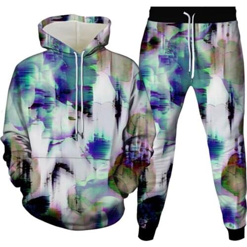 Alien Art Oil Painting Graffiti Print Women Fashion 2pcs Sets Men Hoodies Trousers Tracksuit Female Plus Size S-6XL Suit Clothe