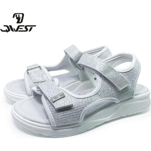 FLAMINGO 2020 Brand Cut-Outs Summer Hook&Loop Casual Sandals Leather Insole Pricness Outdoor Shoes Flat SIZE 33-38#201S-SS-1684