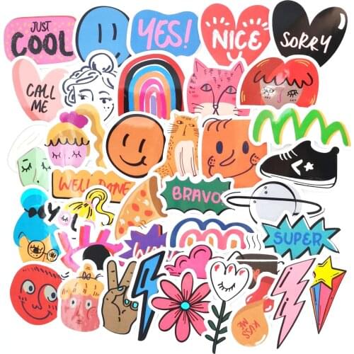 TD ZW 37Pcs Korean Smile Cool Stickers For Suitcase Skateboard Laptop Luggage Fridge Phone Car Styling DIY Decal Pegatinas