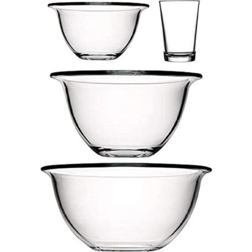 Paşabahçe 4 Piece Arda Türkmen Preparation Set 3 Sizes Glass Bowl 1 Glass Heat Resistant Oven Salad Yogurt Bowl 900-1900-3000cc