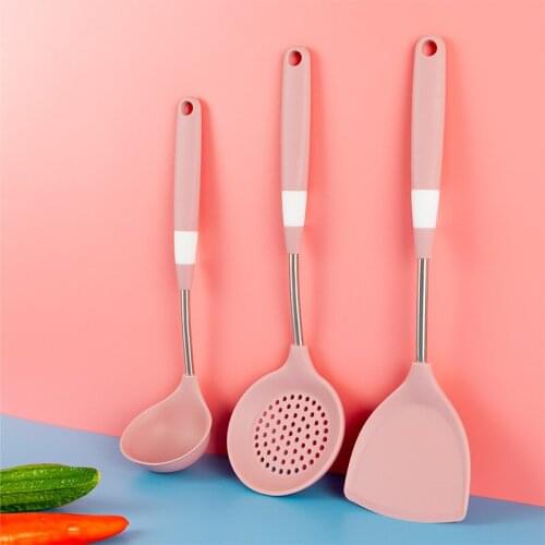 Non-stick Silicone Spatula Household Heat-resistant Kitchenware Guard Pan Cooking Spatula Colander Soup Spoon Set