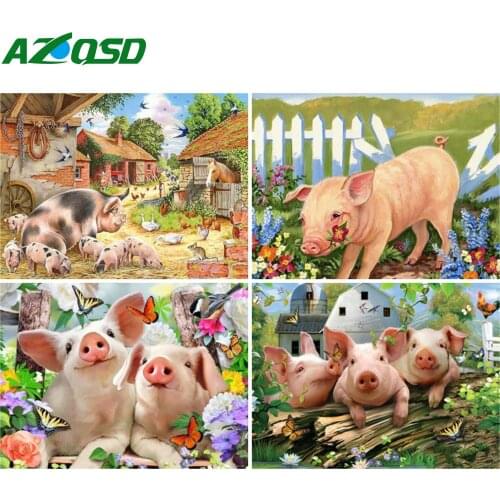 AZQSD Full Square/round Drill Diamond Painting Pig Diamond Embroidery Animals Mosaic Craft Kits Mosaic Art Home Decorations