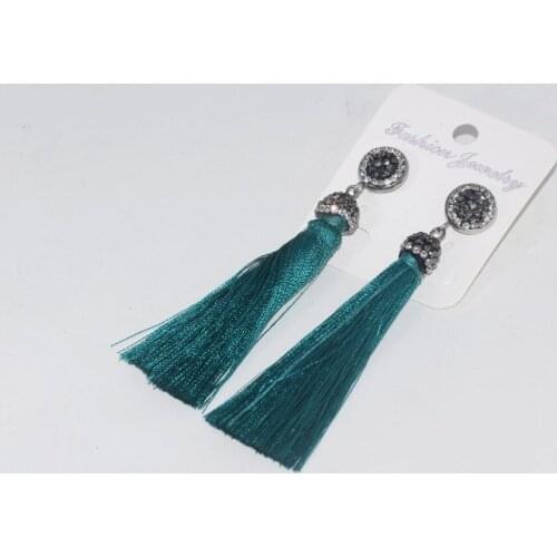 Free Shipping Rhinestone Paved Jewelry Green Long Tassel Earrings 2018 girl Handmade statement silk drop women Tassel Earrings