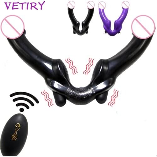 Strapless Dildo Vibrator for Couples Wireless Remote Control Double-heads Vibrator Sex Toys for Lesbian Anal Vaginal Massage