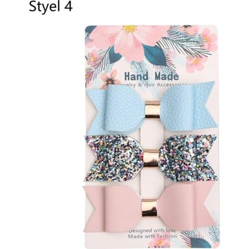 3.5" Leather Hair Bows Glitter Hair Clip 3pcs/set Rainbow Sparkly Leather Pretty Headband Hairpins Princess Party Headdress