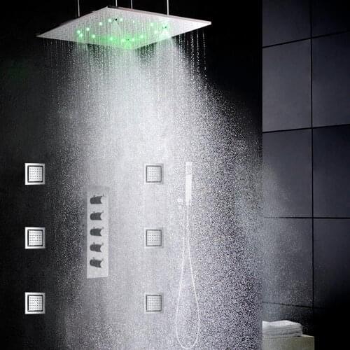 DULABRAHE Concealed Thermostatic Shower Faucet Set LED Bath Shower Mixer System Bathroom 20 Inch Ceiling Rain Shower Head
