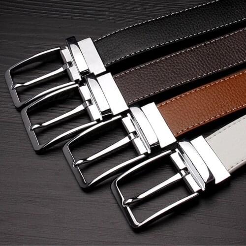 Hot sale luxury Designer Fine Mens Belt Metal Pin Buckle Belts Reversible 3.2cm Wide Rotated Buckle Genuine Leather Belt Strap