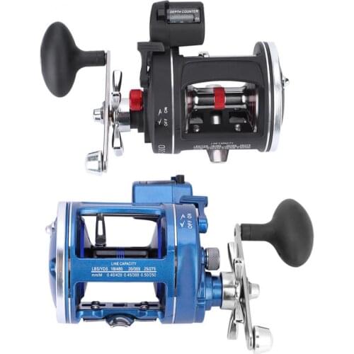 12BB 3.8:1 Drum Wheel Fishing Reel with Line Counter Aluminum Alloy Fishing Trolling Reel Left Right Handed Reel Fishing Tackle