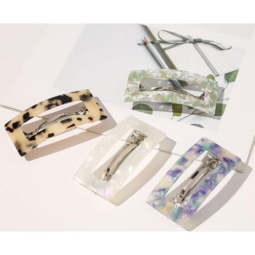 Koean Acetate Hollow Hairpin Duckbill Barrette Hair Clip Leopard Floral Marble Geometric Rectangle BB Pinch Hair Accessories