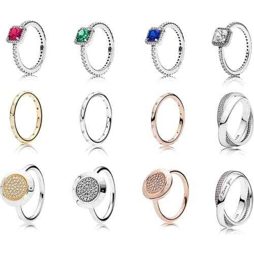 NEW High Quality 100% 925 Sterling Silver Ring Four-Color Zirconium Droplets Can Be Stacked Original Logo For Birthday Gift